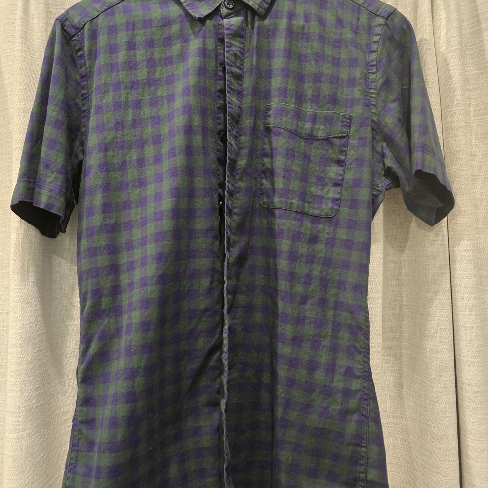 Topman Purple and Green Plaid Casual Shirt Skinny Fit, Medium